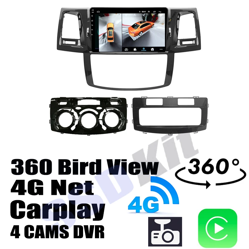 Автомобильный аудио-навигатор GPS стерео медиа Carplay DVR 360 Birdview 4G Android для TOYOTA Fortuner Hilux