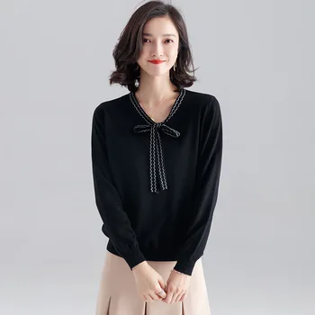 

2019 autumn new arrival v-neck long-sleeved soft sweater pullover sweater women loose wild sweater autumn women F9019