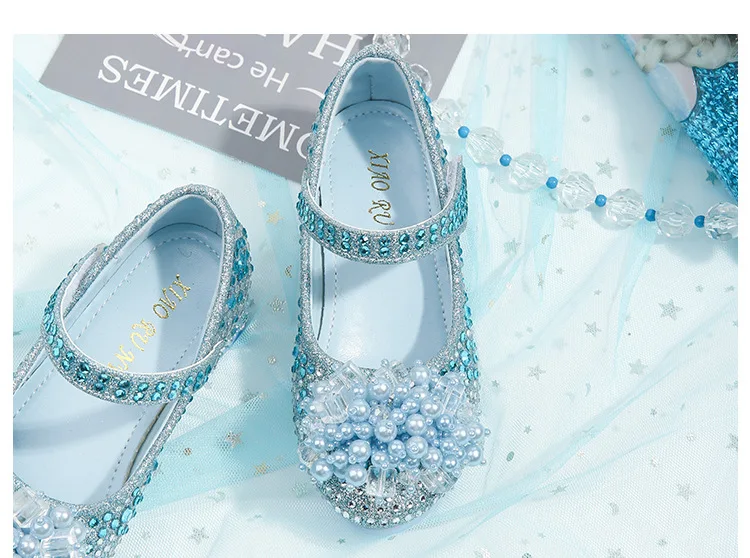 Girls Beads Leather Shoes Princess Shoes 2021 Children Autumn New Shiny Rhinestone Kids's Crystal Shoe Girl Show High Heels extra wide fit children's shoes