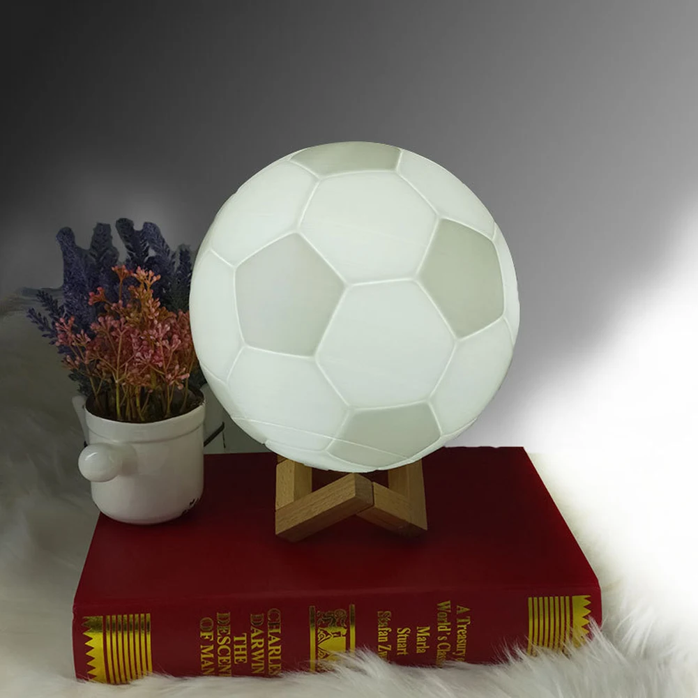

Gifts Soccer Colorful LED Bedroom Pat Switch Bedside Desk Night Light Football 3D Printing Wood Bracket USB Home Decor Table