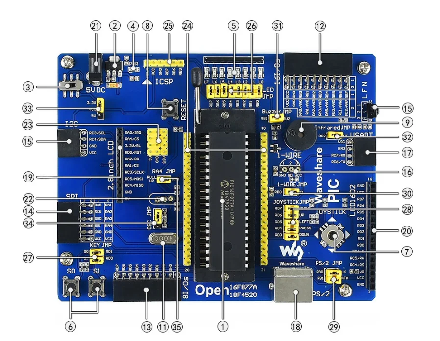 Open16F877A посылка# PIC16F877A-I/P PIC16F877A MCU PIC16F 8-bit RISC PIC оценка макетной платы+ 11 дополнительных модулей