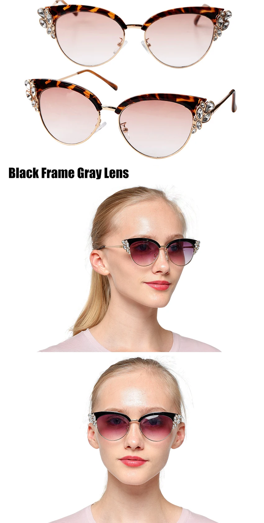 SOOLALA Стразы полуоправы очки для чтения «кошачий глаз» женщин Пресбиопия солнцезащитные очки ночного видения очки для чтения с футляром