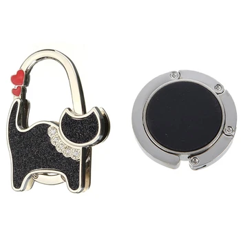 

2 Pcs Compact Handbag Holder Hanger Bag Holder Black, Round & Beautiful Cat