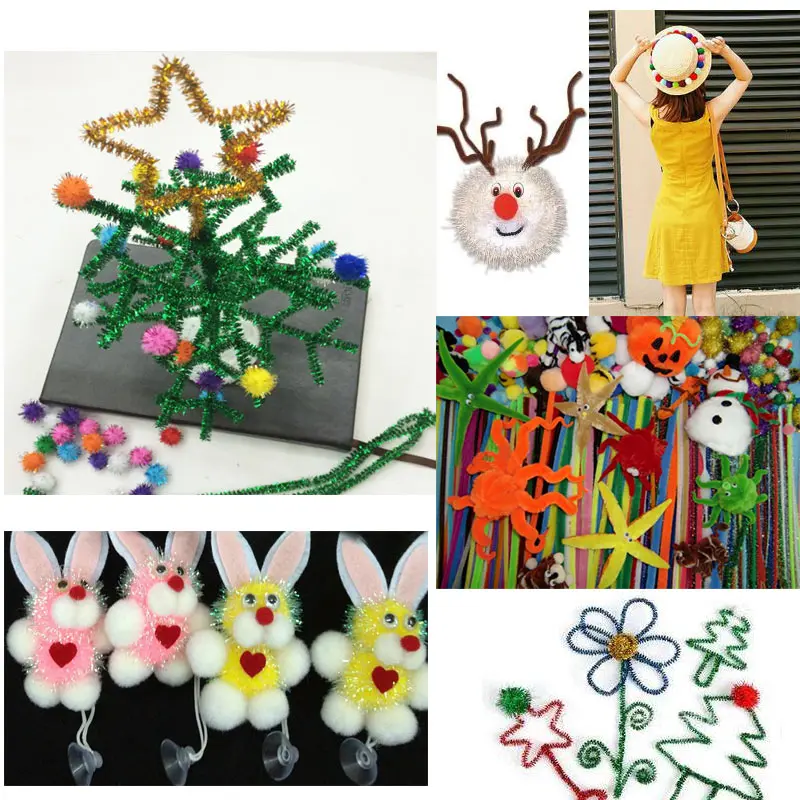 100pcs Glitter Crafting Kids Educational Party Decoration DIY Pipe Cleaner  Toys Chenille Stems Pipe Cleaners Plush Tinsel Craft Supplies SILVER 