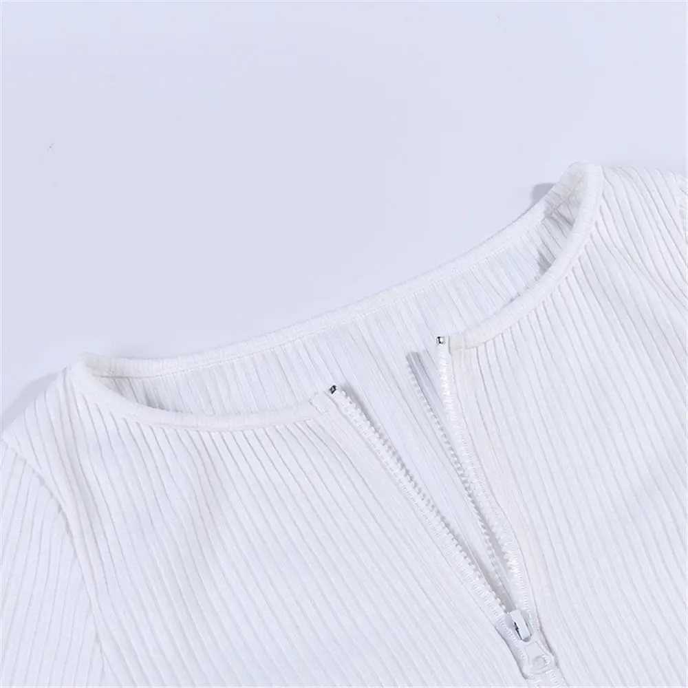Antime сексуальный женский топ на молнии уличная однотонная белая с длинным рукавом сексуальный клубный ребристый трикотажный осенне-зимняя женская рубашка