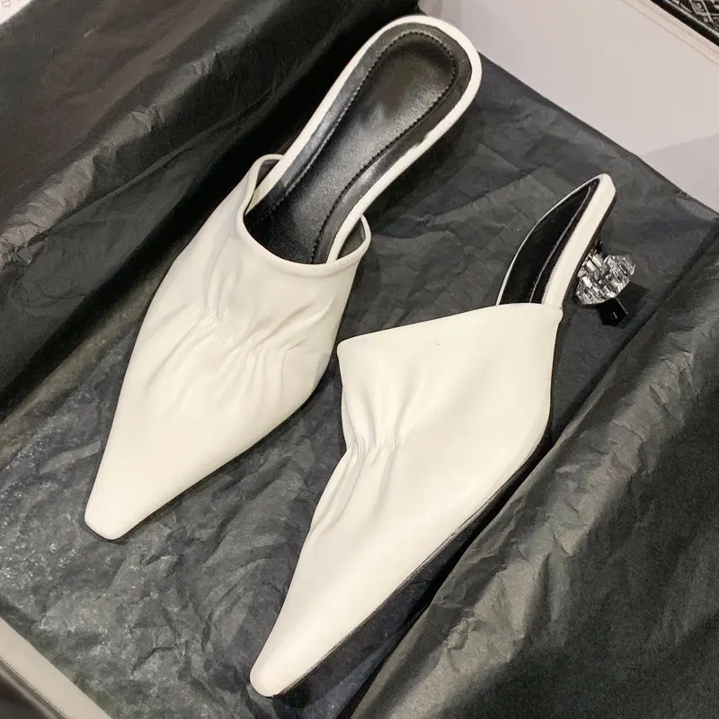 ladies white leather mules