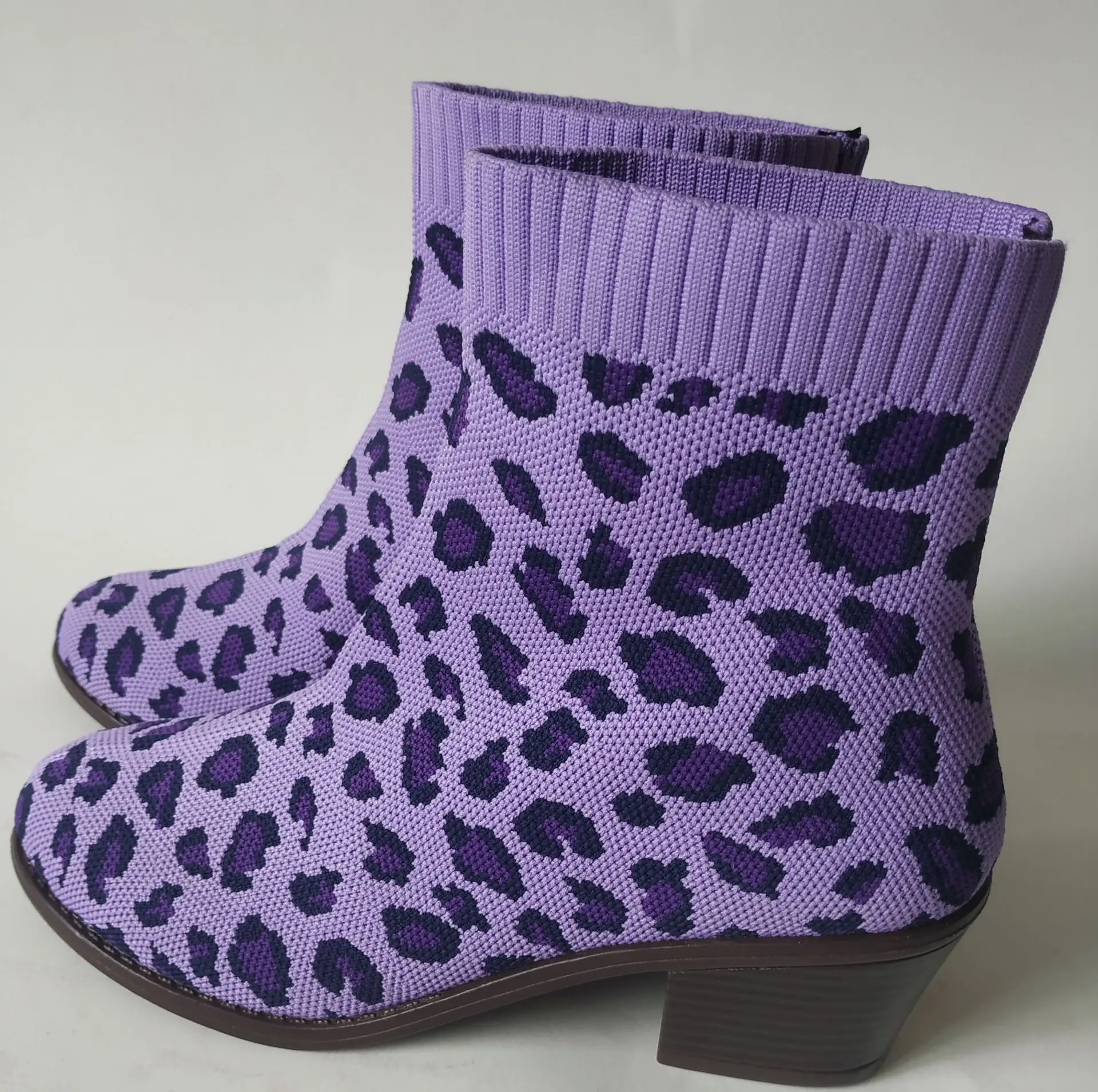 Women's Leopard Ankle High Knitting Boot Sadoun.com