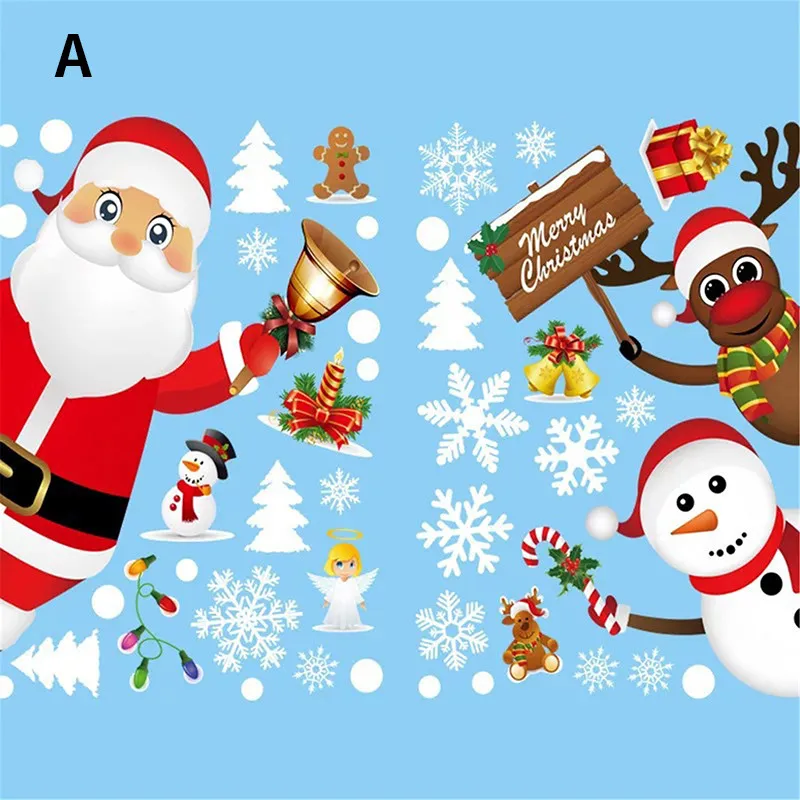 2022 Christmas Window Decal Santa Claus Snowflake Stickers Winter Wall Decals for Kids Room New Year Decoration | Дом и сад