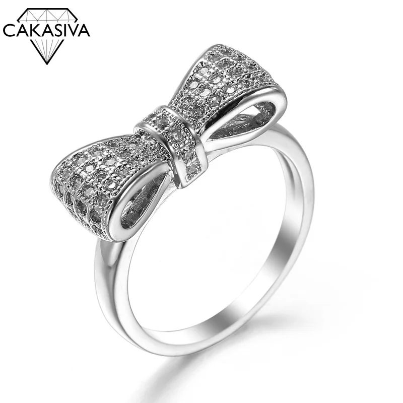 

Women's Bow Zircon Ring Birthday Holiday Gift Jewellery Silver 925 Ring