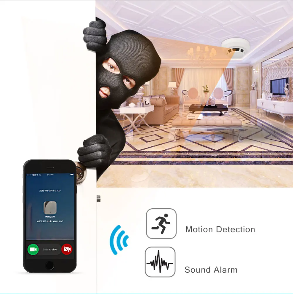 Smart Home IP Camera HD 1080P Battery Powered Security Smoke Detector WIFI Cam Mobile Remote View Night Vision CCTV Baby Monitor