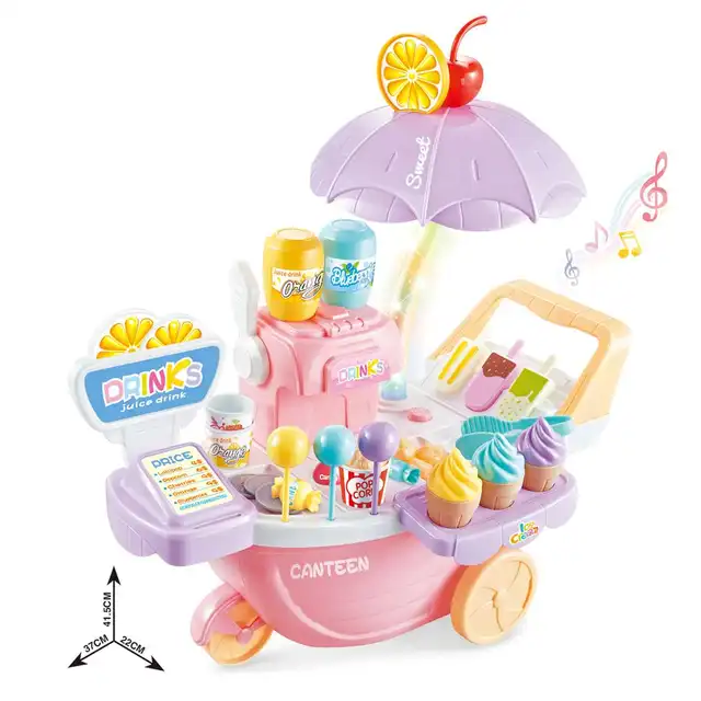 US $16.43 Ice Cream Trolley Toy With Lights Music Girl Candy Cart Toy Supermarket Shopping Pretend Play Kitch