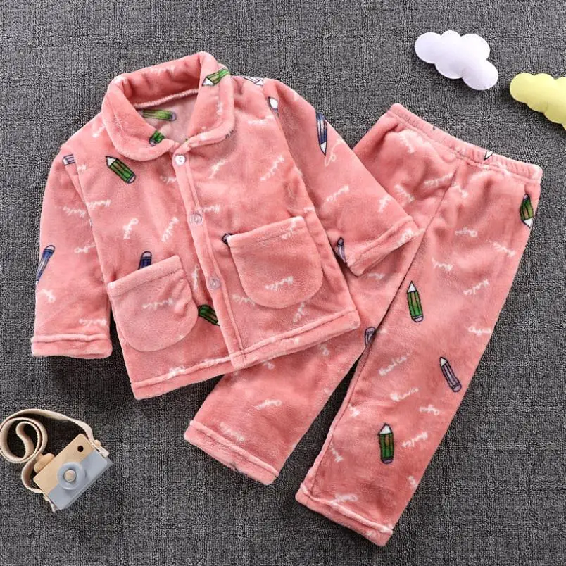 elegant pajama sets 2021 New Warmed for winter Pijamas Kids Flannel Pijama set Baby boy girl Cartoon printing Pajamas Children Homewear Suit 1-10y designer nightgowns