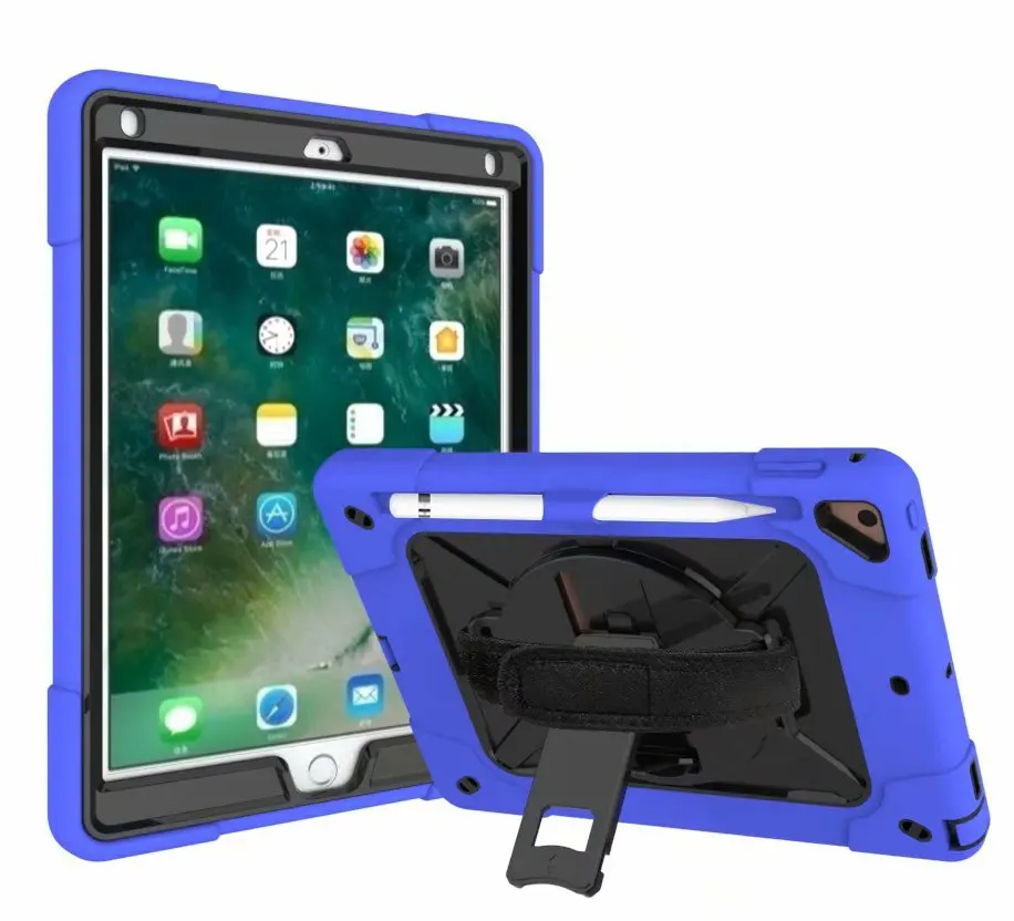 Чехол для планшета для Ipad 9,7 Pro 9,7 Ipad 6 Air 2 универсальный силиконовый+ PC подставка жесткий чехол с запястье+ плечевой ремень+ подставка для ручек