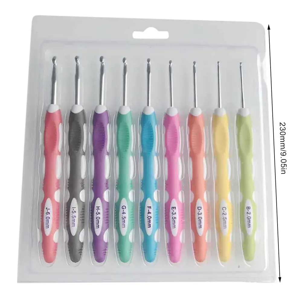 9Pcs Multi Colour Plastic Aluminum Crochet Hooks Yarn Tpr Knitting Needles Set Professional Fashion Portable