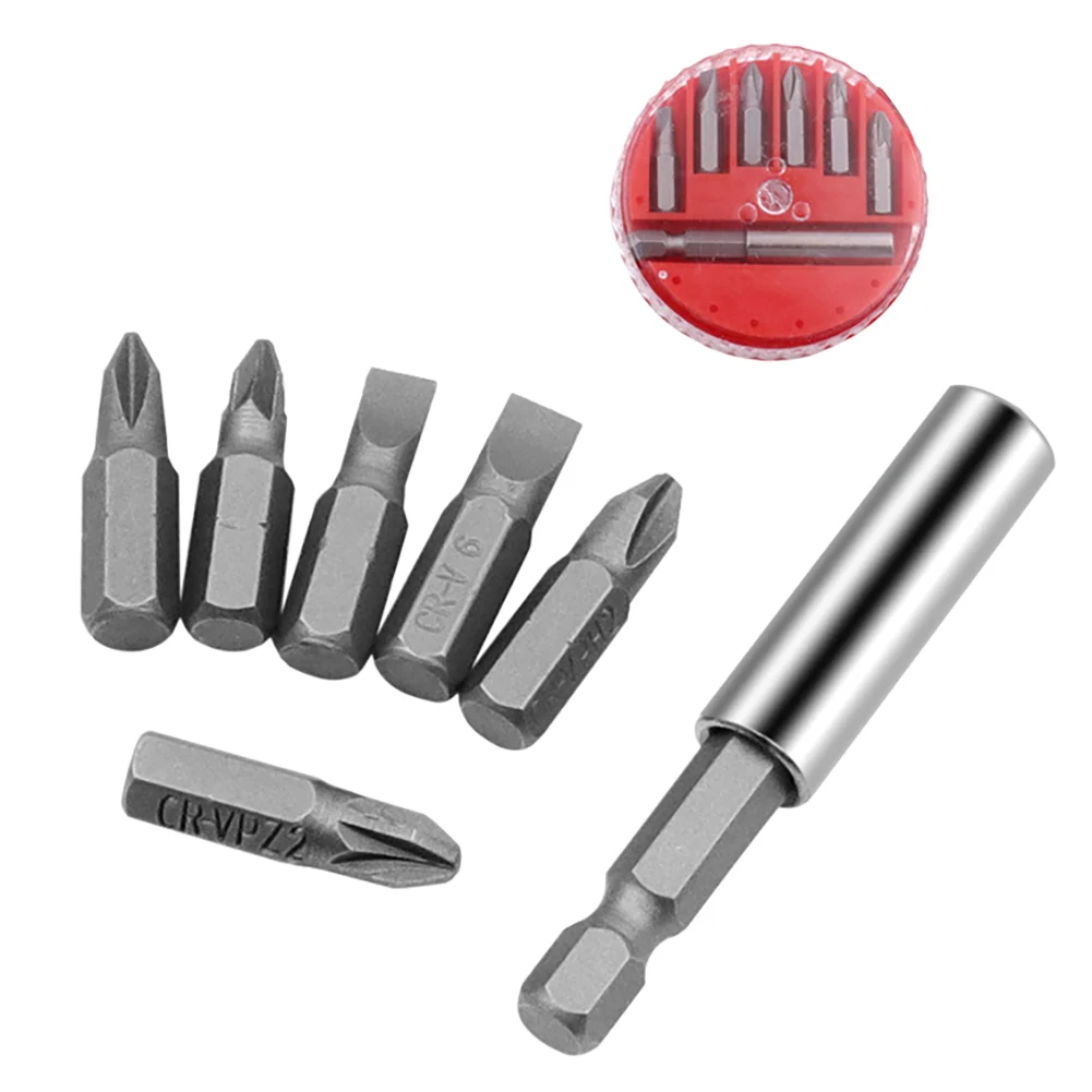 

7 Pieces Screwdriver Drill Bit Set Magnetic Insert Drill Screwdriver Slotted Cross Screwdriver Hand Tools with Round Storage Box