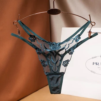 

Sexy Embroidered Mesh Yarn Ladies Thong Transparent Perspective Woman Temptation Underwear Fashion Hot T Pants G-String