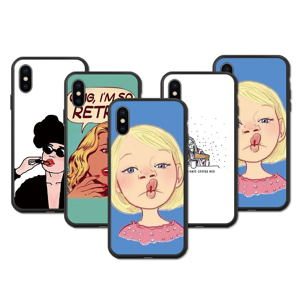 Funny Sexy girl Phone Case For iPhone XR 11 Pro XS Max X 5 5S 7 8 6 S 6S Plus 7Plus cute kids retro back Cover funda para coque | Мобильные