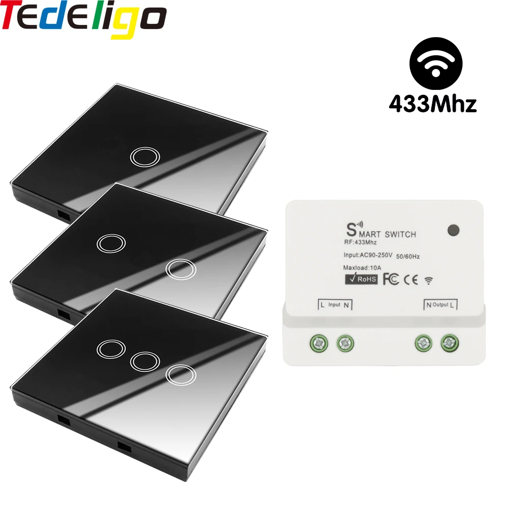 Smart Home Interruptor de Toque sem Fio 433mhz Receptor de Controle Remoto ac 90250v 10a Módulo 1ch Interruptor de Parede Gang para Luz Lâmpada