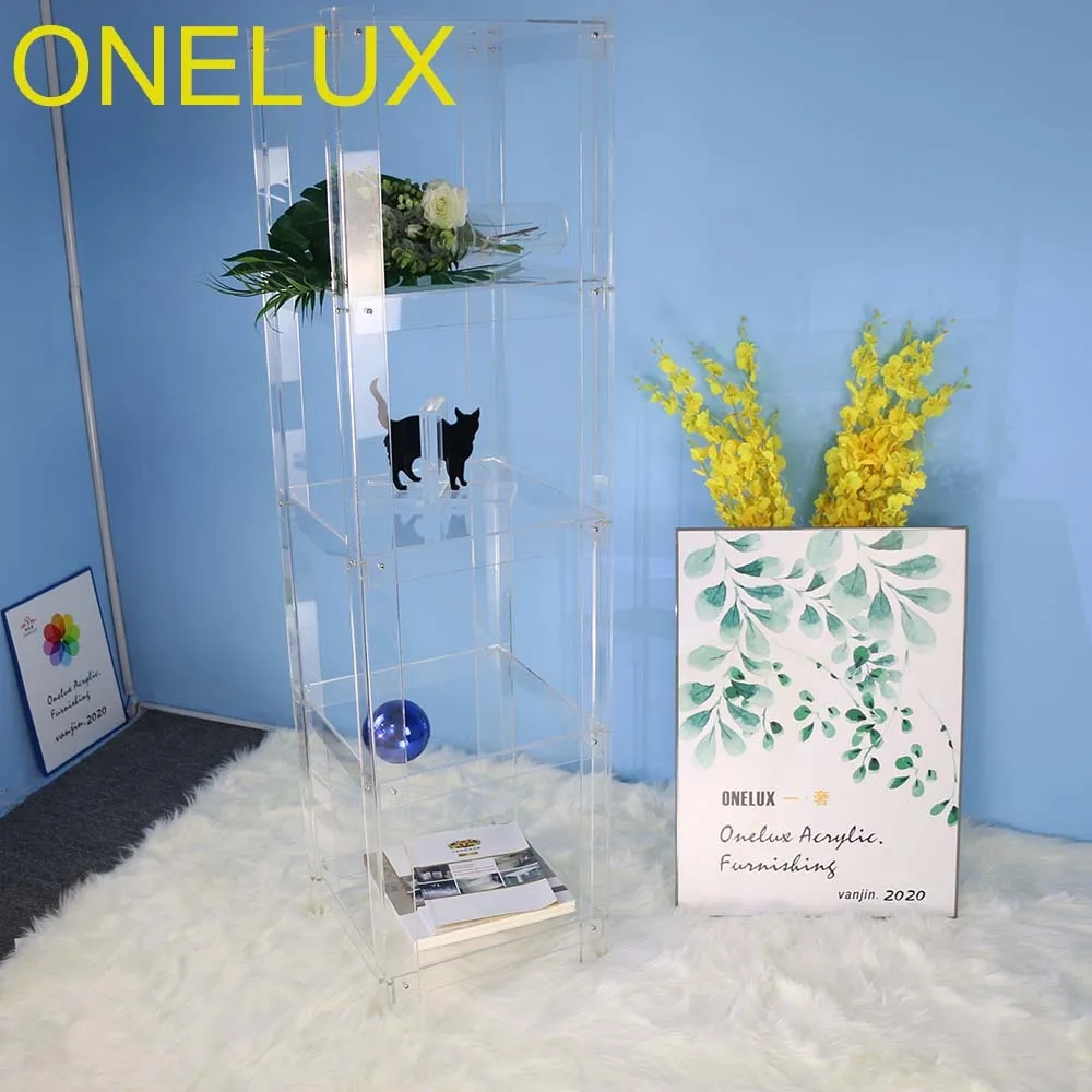 

(Flat packed )Clear Acrylic 5-Shelf Open Bookcase/Transparent acrylic all-purpose display shelf -40W 40D 152H CM