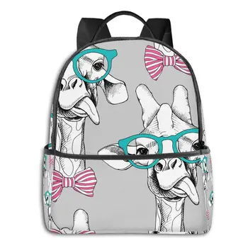 

Classical Simple Women Men canvas Backpacks School bag Giraffes In The Glasses And Bow Student book Laptop Back pack travel bag