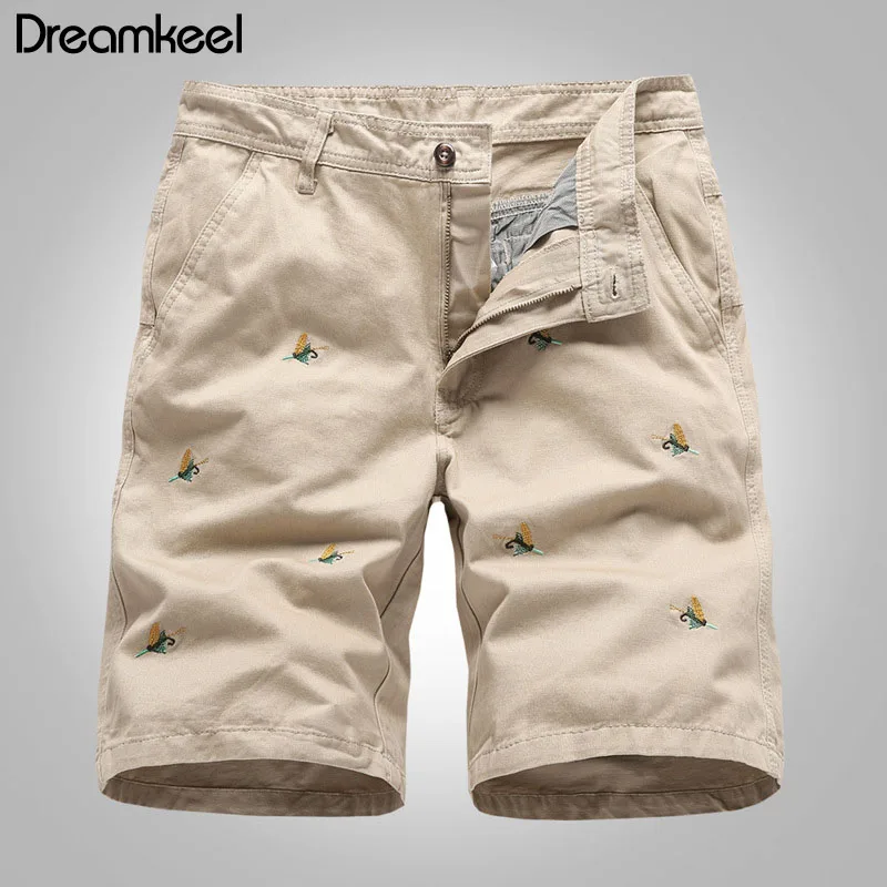 Новинка, повседневные мужские шорты, хлопковые, с вышивкой, по колено, короткие штаны, карго, шорты, мужские, s, бермуды, мужские шорты, мужские спортивные штаны