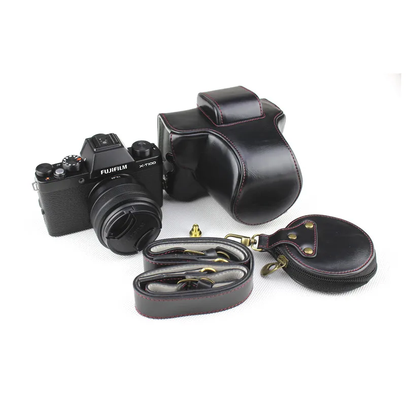 Роскошная сумка для камеры из искусственной кожи для Fujifilm Fuji XT100 XT-100 защитный чехол для корпуса с отверстием для батареи+ ремешок