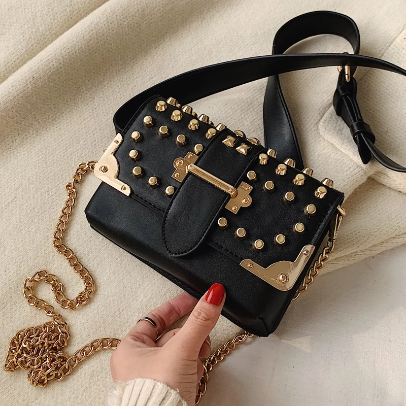 

Rivet Square Crossbody Bag 2020 Fashion New High quality PU Leather Women's Designer Handbag Chain Shoulder Messenger Bag
