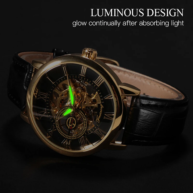 Cena FORSINING moda Sport biznes mężczyźni zegarki Top marka luksusowy zegarek mechaniczny szkielet czarny złoty zegar horloges mannen