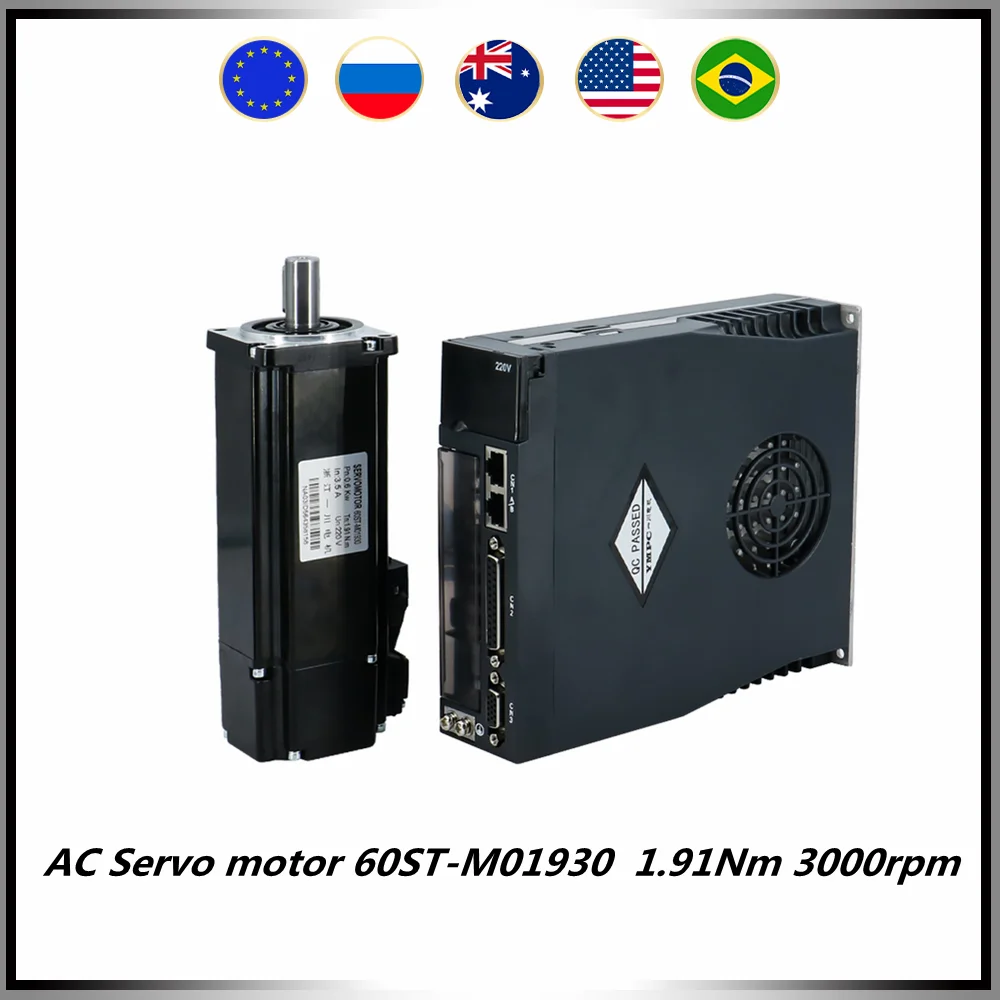 Серводвигатель переменного тока 600 Вт 220 В 60ST-M01930 3000 Нм об/мин + Драйвер A1-SVD15 кабель