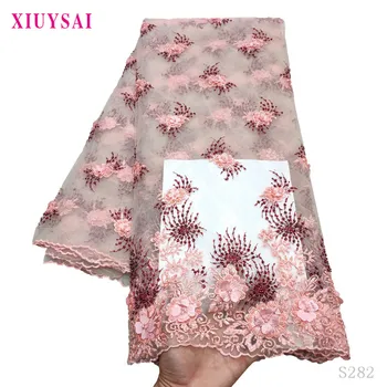 

Luxury Fabric High Quality African Handmade Beads Lace Fabric High Quality Bridal Beads Lace Fabric For African Lace S282