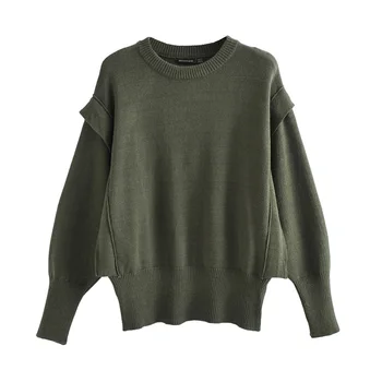 

Women's Autumn Europe style pullovers sweater Female casual solid color batwing sleeve loose chic o-neck Tops TB3910