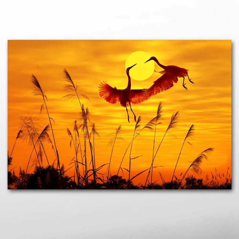 Canvas Picture Sunset Horizon Tree Sun Birds Landscape Wall Art Large Poster 