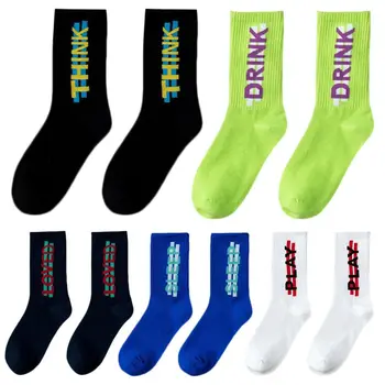 

2020 Unisex Hip Hop Street Crew Socks Letters Stripes Print Neon Skateboard Hosiery