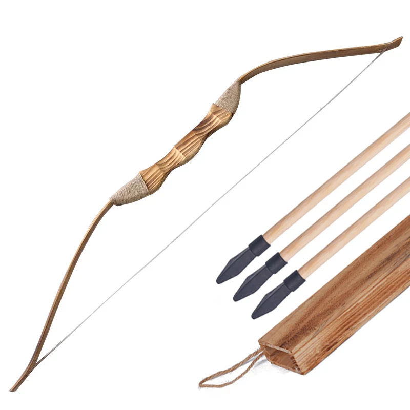 Wooden Bow And Arrow Set For Kids Beginners With 3 Safe Arrows & Quiver