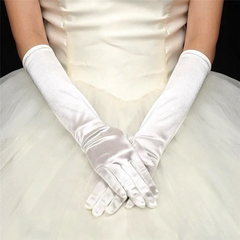 

Muilt Colored Long Satin Elegant for Bride Bridal Wedding Gloves 2019 Women Finger Party Evening Prom Gothic Gloves Full Collar