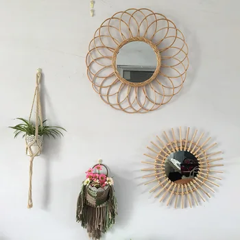

Pure hand-woven home ins rattan mirror decoration practical rattan dressing mirror stable and reliable homestay rattan mirror hi