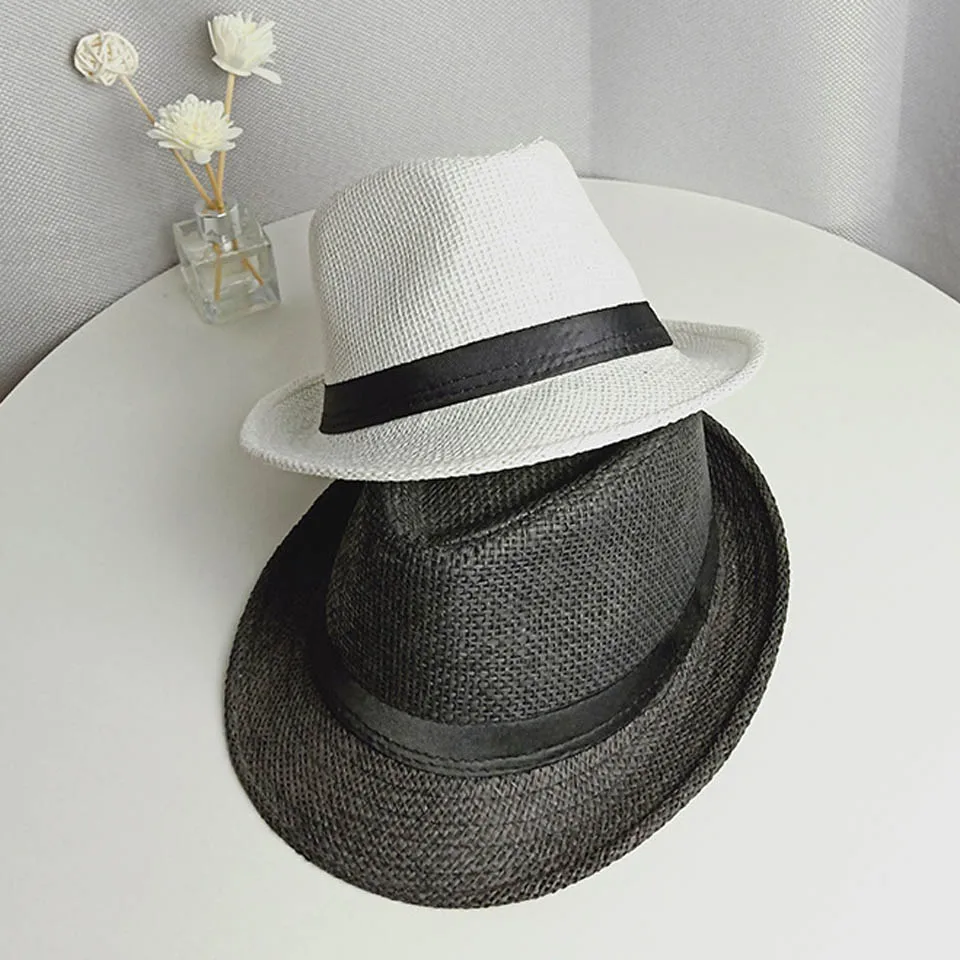 2016 Fashion Summer Fedora Hats For Women Men Jazz Caps Panama Trilby  Gangster Cap Beach Straw Sun Hat With Ribbow Band Sunhat, Summer Mens Hats  2016