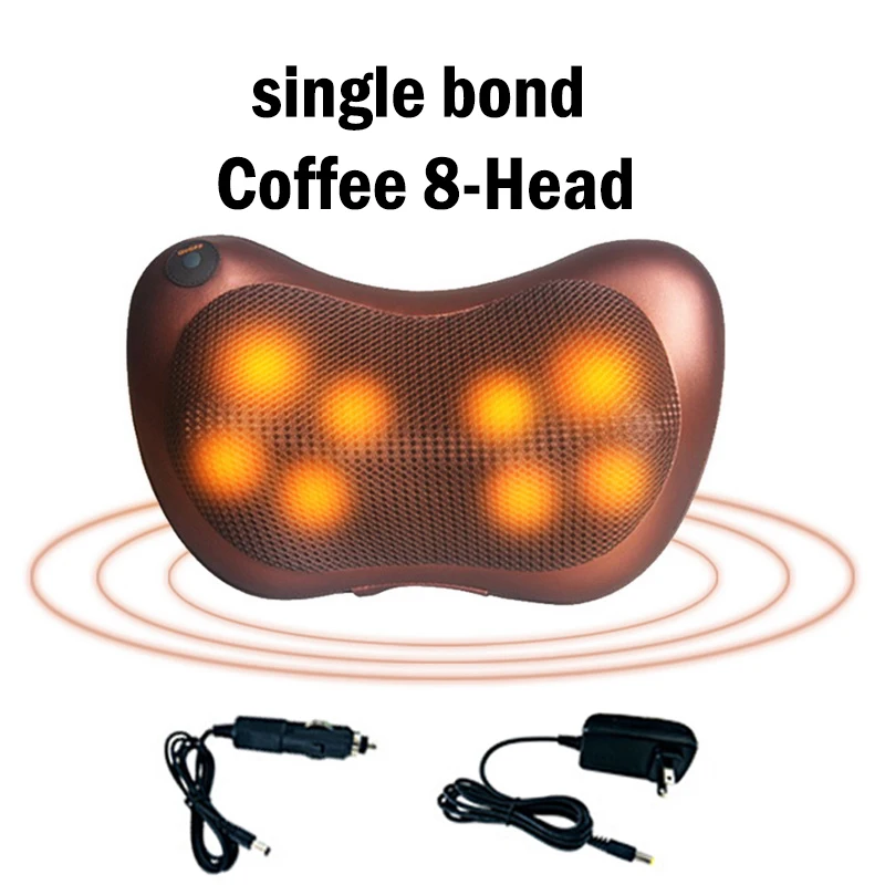 Single Coffee 8-Head Шиацу Расслабление шеи 8 голов массажная подушка Электрический плечо Отопление спины разминание инфракрасный терапия Вибратор массажер - Цвет: Single Coffee 8-Head