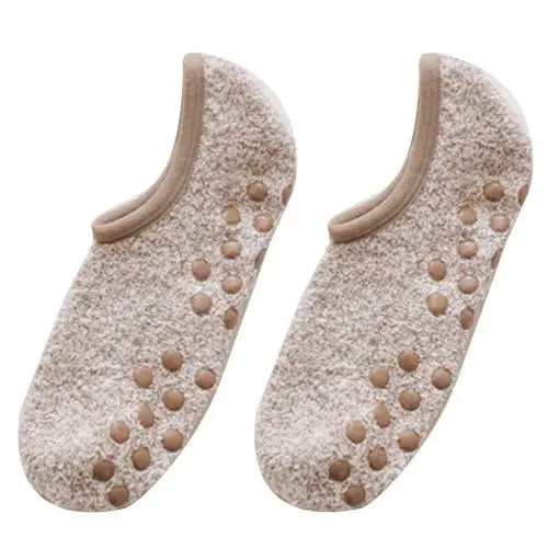 Пара женских невидимых носков носки из коралловой шерсти стиль короткие носки противоскользящие невидимые короткие носки тапочки - Цвет: Бежевый