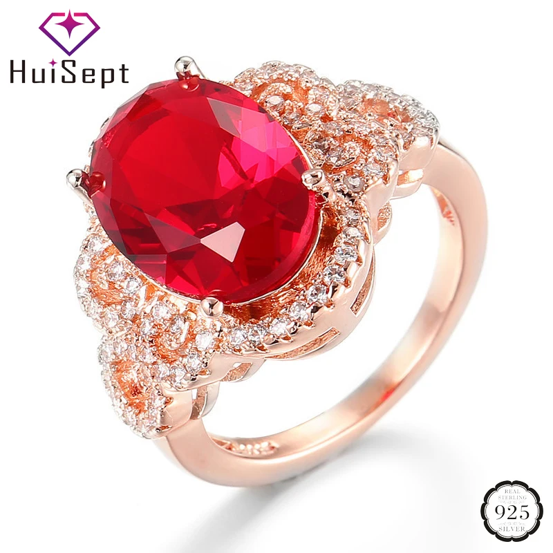 HuiSept Classic Silver 925 Ring Oval Shape Ruby Zircon Gemstones Jewelry Ornaments Women Rings for Wedding Party Gifts Wholesale HuiSept Classic Silver 925 Ring Oval Shape Ruby Zircon Gemstones Jewelry Ornaments Women Rings for Wedding Party Gifts Wholesale