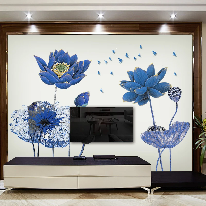 

160*100 CM Large Lotus Flower Wall Sticker for Living Room TV Background Decoration Removable Vinyl Mural Posters