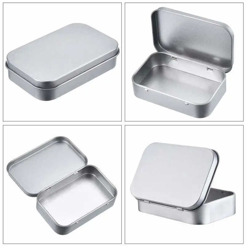 

Tin Small Empty Metal Tin Silver Flip Storage Box Case Organizer For Money Coin Candy Key Survival Kit