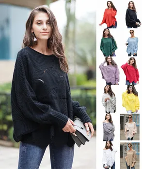 

2020 Autumn And Winter New Style Cross Border for Loose-Fit Solid Color Pullover OL Commuting Sweater Crew Neck Sweater Women's