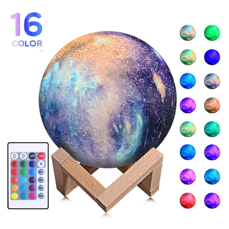 

3D Print Star Moon Lamp Colorful Change Touch Home Decor Led Night Light Galaxy Lamp Desk Lamp With remote control USB Charging