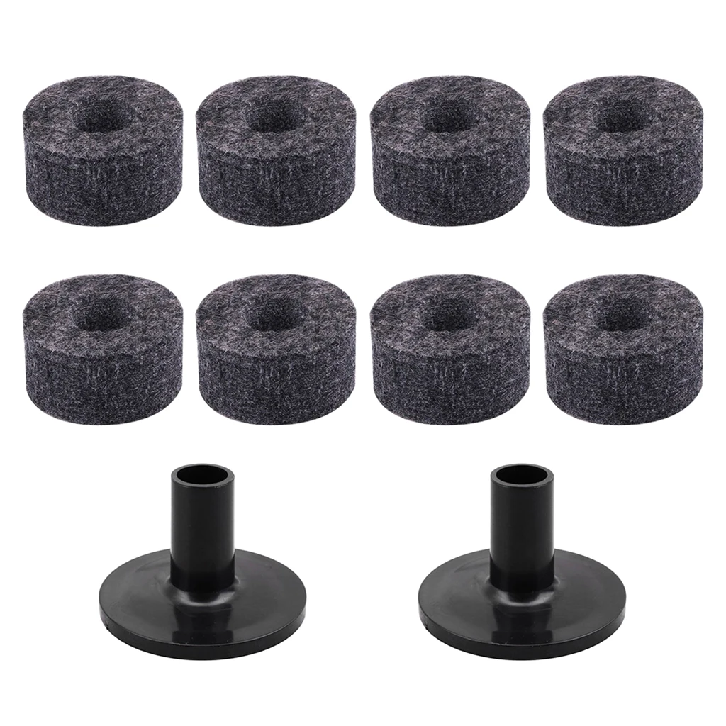  8Pcs Drum Set Felt Washers+2Pcs Cymbal Sleeve with Flange Base for Drummer