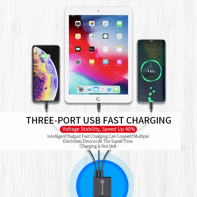 Elough-cargador USB 3,0 de carga rápida, dispositivo de pared con pantalla Digital de 5V y 3A, para iPhone 11, Xiaomi, Samsung poco x3 5