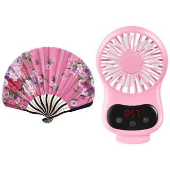 

Chinese Japanese Fabric Bamboo Folding Hand Held Fan Pink & USB Fans Time Display Handheld Rechargeable Desktop Fans