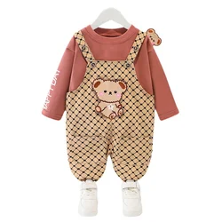 Outono roupas das meninas do bebê crianças meninos algodão t camisa macacão 2 pçs/sets primavera criança casual traje crianças moda