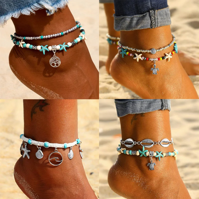 FNIO Vintage Shell Beads Anklets for Women Starfish Sea Turtle Multi Layer Anklet Leg Foot Bracelet Handmade Bohemian Jewelry FNIO Vintage Shell Beads Anklets for Women Starfish Sea Turtle Multi Layer Anklet Leg Foot Bracelet Handmade Bohemian Jewelry