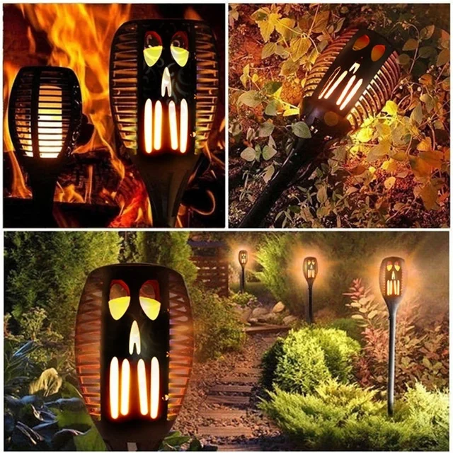 1/2/2004 -Pack Halloween Vízálló Napenergia -Tűz Villogó Láng Fáklya Könnyű Kültéri Dekoráció Világítás Kerti Gyeplámpa Lámpa - Image 5